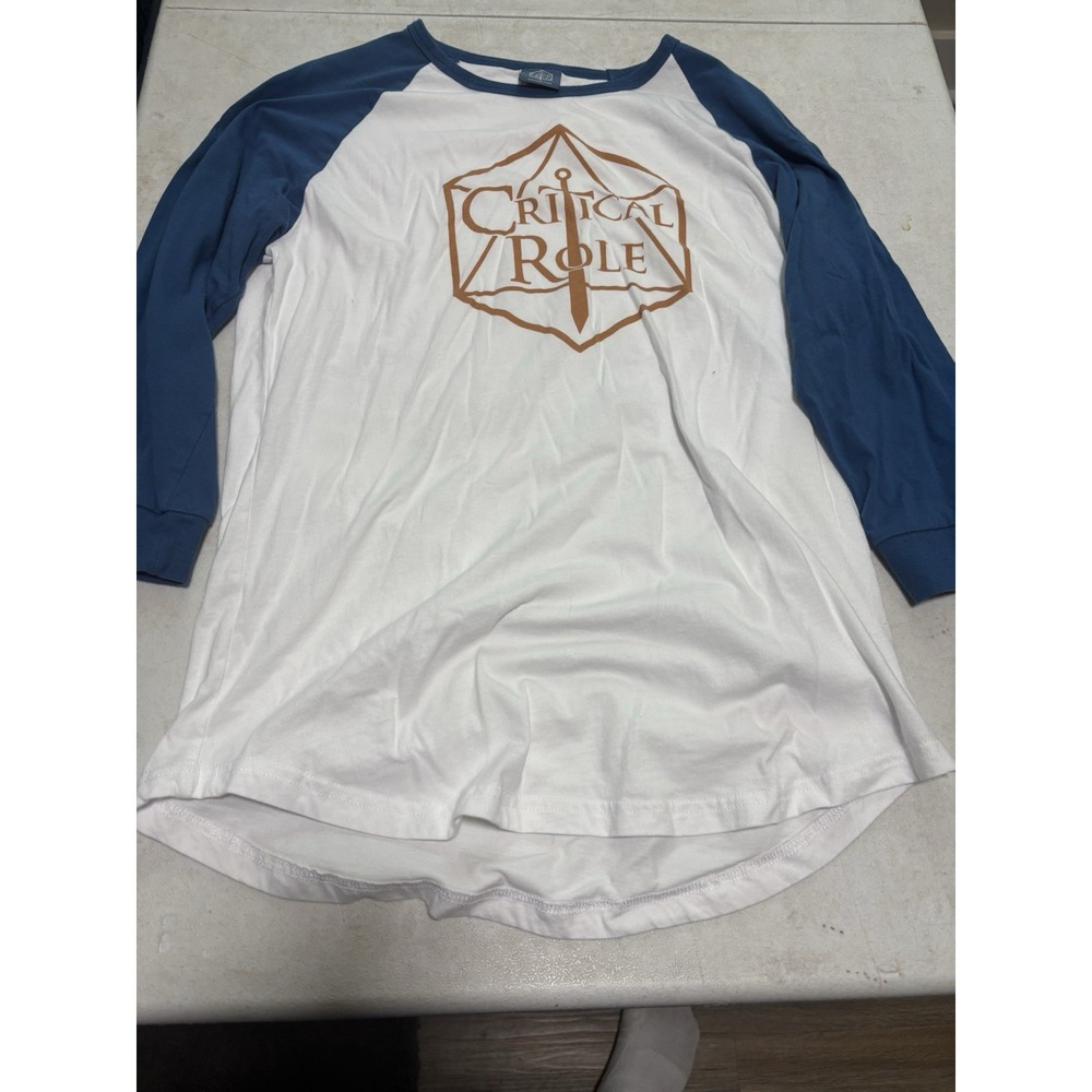 Sz LARGE Mens Critical‎ Role Raglan Style T-Shirt White & Blue Baseball Tee